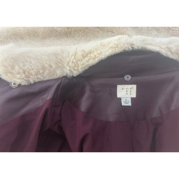 A NEW DAY Burgundy Faux Leather Zippered Jacket w/ Faux Fur Collar - Picture 9 of 12